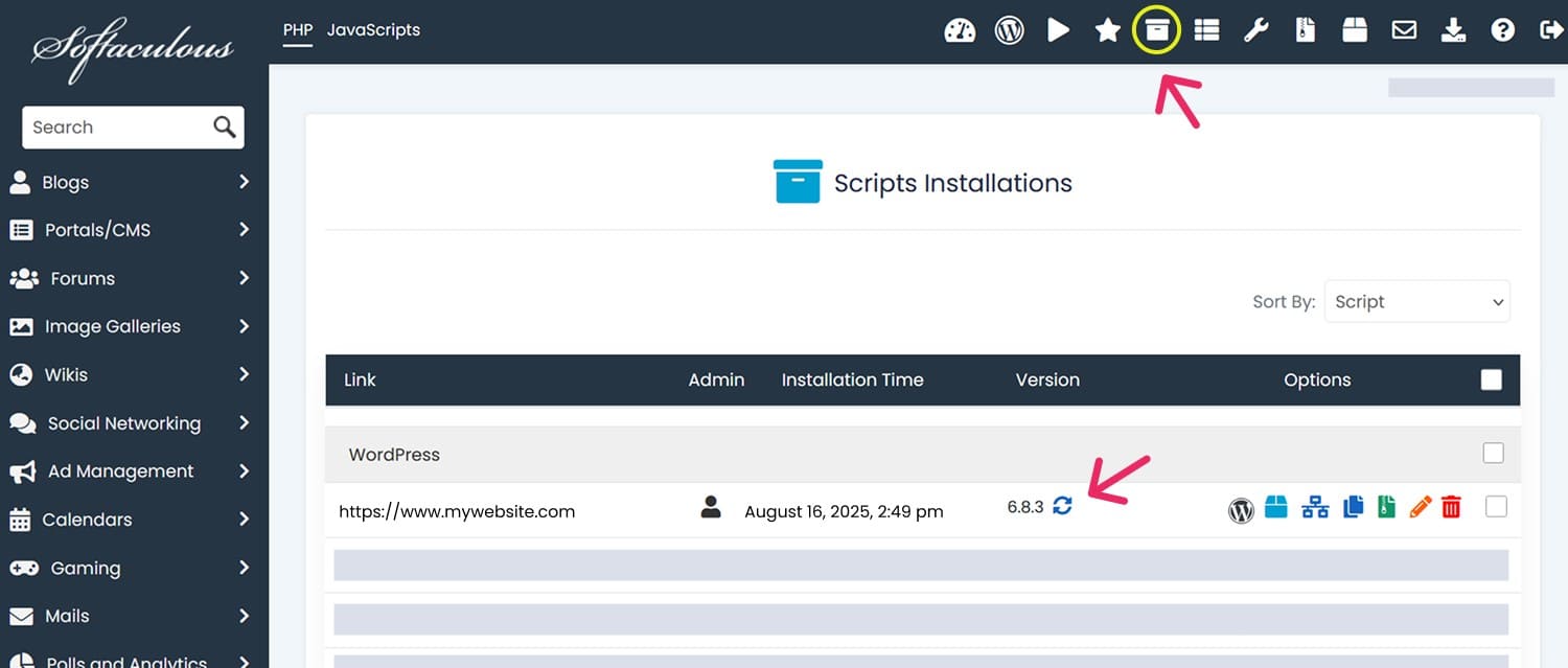 วิธีการอัปเดตเวอร์ชั่น WordPress ด้วยตัวเอง - ใช้ softaculous จากโฮสติ้ง