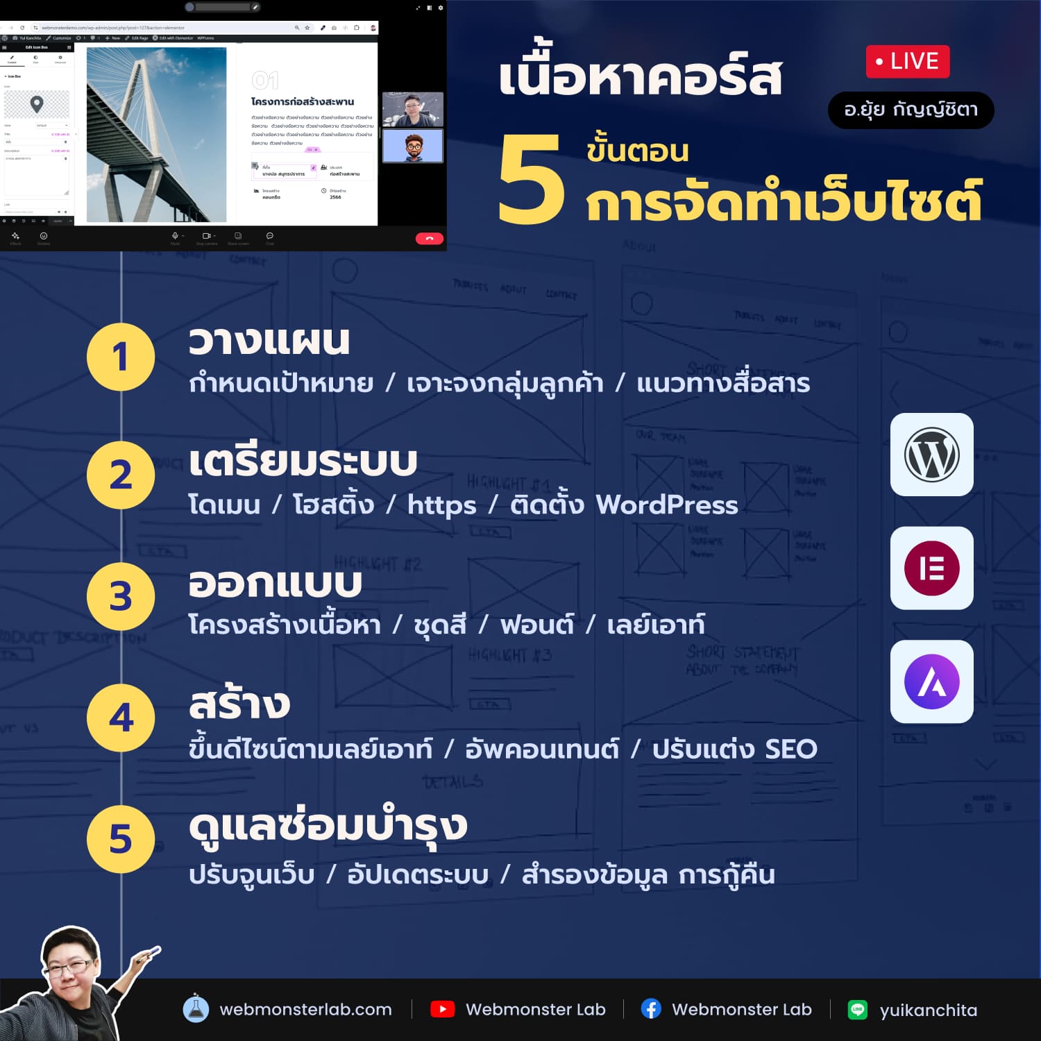 เนื้อหาคอร์สเรียน 5 ขั้นตอน การจัดทำเว็บไซต์ธุรกิจด้วย WordPress Elementor